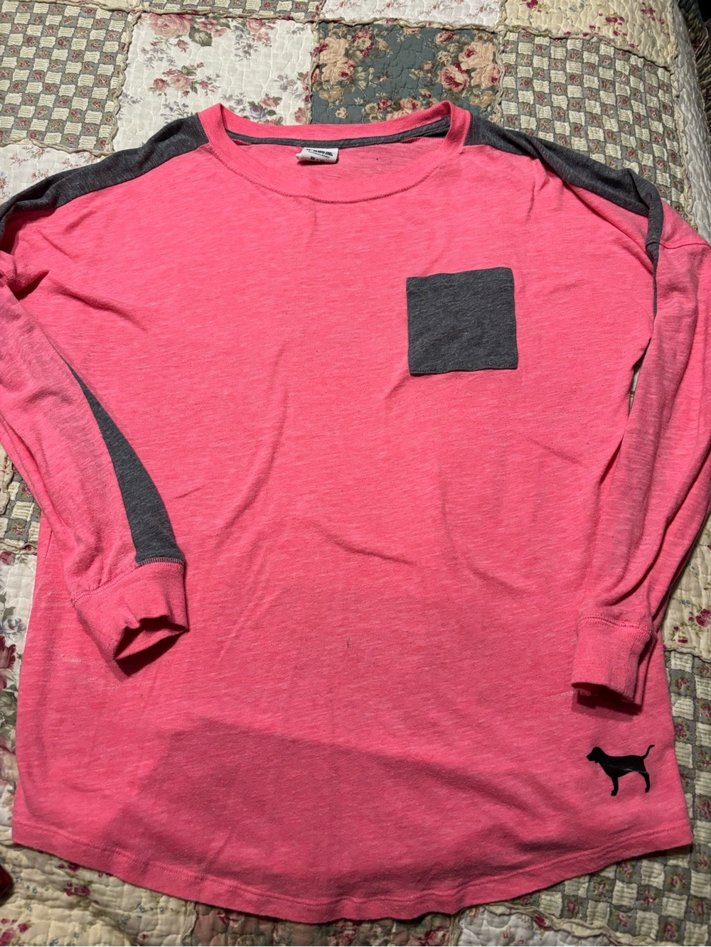 By Pink Long-Sleeve Pocket Shirt with Gray Accents